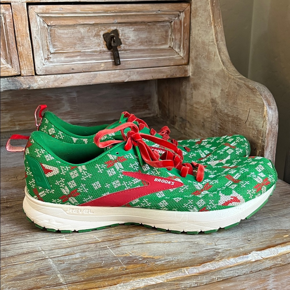 Brooks Green and Red Christmas Running Shoes